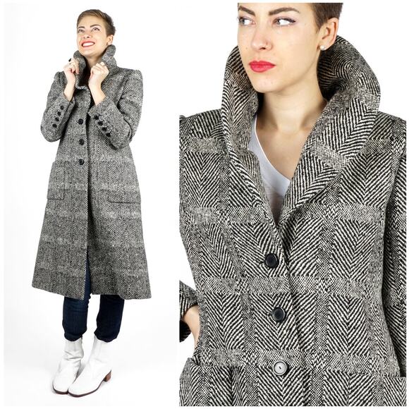 Vintage 1950s Black & White Tweed Knit Coat by Norell for I. Magnin | XS/Small - Picture 1 of 9